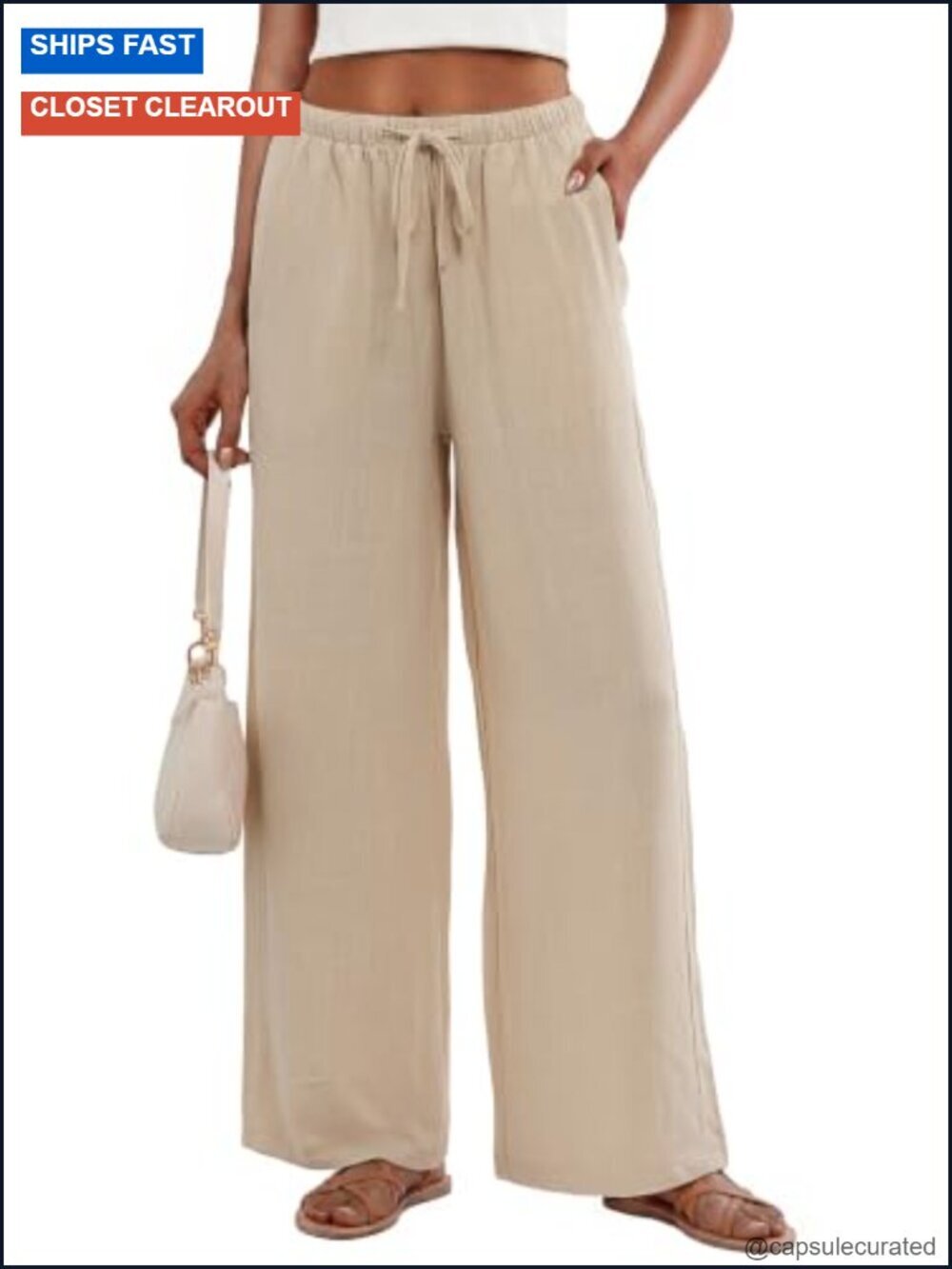 Linen Pants for Women Wide Leg Palazzo Cotton Flowy Trousers with Pockets Summer